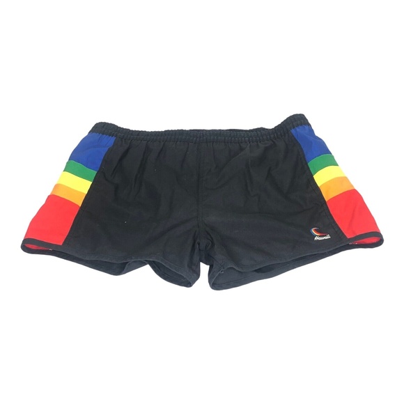 Sea Waves Mens Shorty Shorts Swim Trunks Hawaii Rainbow Pride Vintage 80's L - Picture 1 of 7